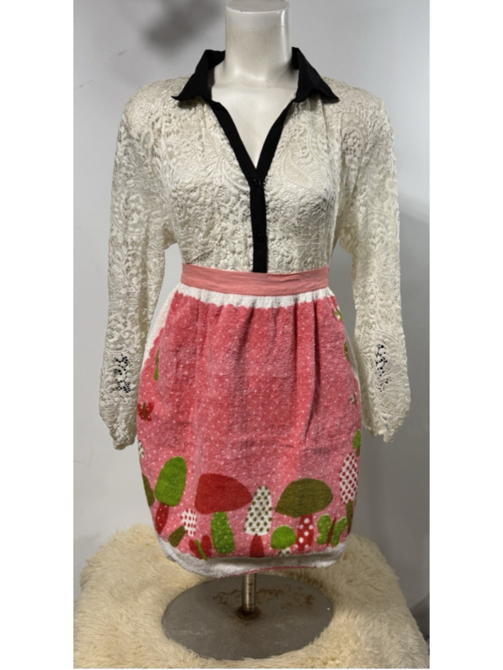 Vintage Pink Terry Cloth Mushroom Apron Forest Fancies Merry Mushroom Cottage - Picture 7 of 7